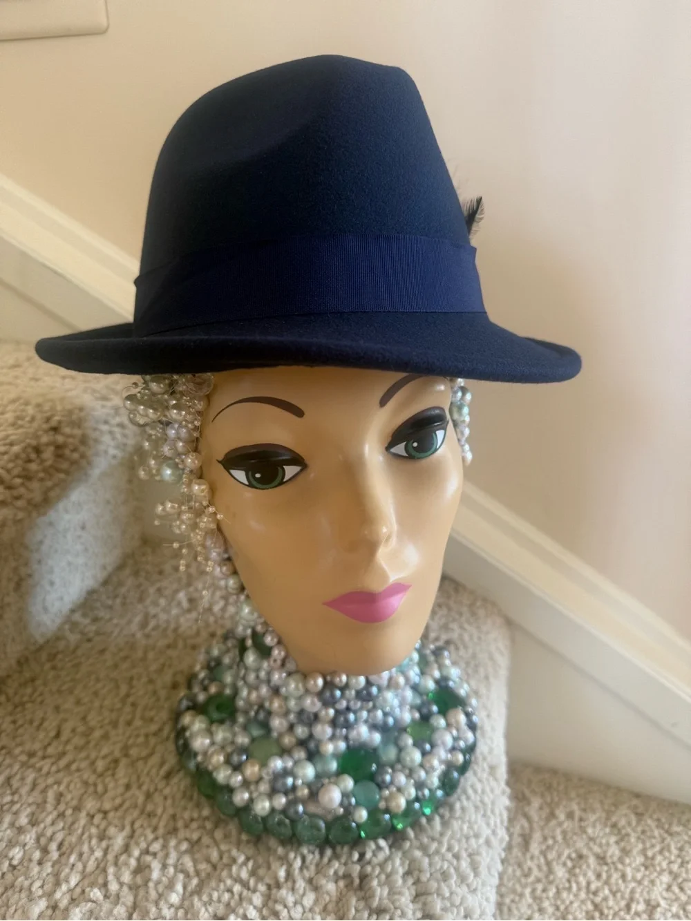 Women’s Navy Fedora Hat - Classic Felt Trilby